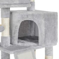 Kratzbaum Katzenwohnung mit Kratzrampe, 115cm Höhe, Plüsch Hellgrau