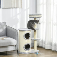 Kratzbaum für Katzen mehrstöckig mit Sisal und Plüsch grau