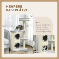 Kratzbaum für Katzen mehrstöckig mit Sisal und Plüsch grau