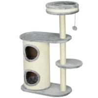 Kratzbaum für Katzen mehrstöckig mit Sisal und Plüsch grau