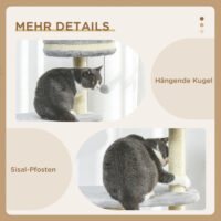 Kratzbaum für Katzen mehrstöckig mit Sisal und Plüsch grau
