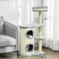 Kratzbaum für Katzen mehrstöckig mit Sisal und Plüsch grau
