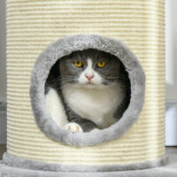 Kratzbaum für Katzen mehrstöckig mit Sisal und Plüsch grau