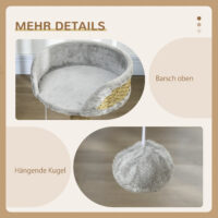 Kratzbaum mit Katzenbett und Spielball 49cm hoch grau