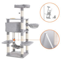 Spielturm Kratzbaum für Katzen, 164cm, Plüsch Hellgrau