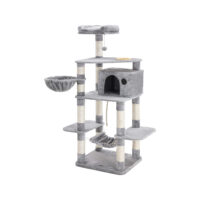 Spielturm Kratzbaum für Katzen, 164cm, Plüsch Hellgrau