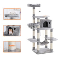 Spielturm Kratzbaum für Katzen, 164cm, Plüsch Hellgrau