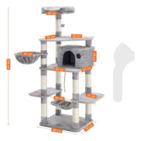 Spielturm Kratzbaum für Katzen, 164cm, Plüsch Hellgrau