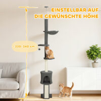 Kratzbaum mit Höhle und Hängematte verstellbar für Katzen grau