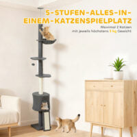 Kratzbaum mit Höhle und Hängematte verstellbar für Katzen grau
