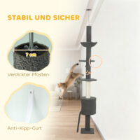 Kratzbaum mit Höhle und Hängematte verstellbar für Katzen grau