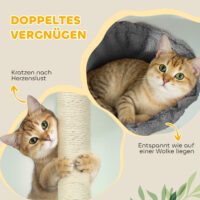 Kratzbaum mit Höhle und Hängematte verstellbar für Katzen grau