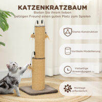 Brauner 2-in-1 Kratzstamm aus Jute mit Feder-Spielzeug, 78cm hoch, ideal zum Kratzen und Spielen.