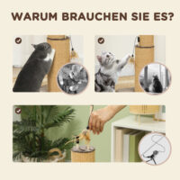 Brauner 2-in-1 Kratzstamm aus Jute mit Feder-Spielzeug, 78cm hoch, ideal zum Kratzen und Spielen.