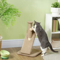 Cremeweisser Sisal-Kratzstamm mit Spielball, 54cm hoch, ideal für kleine Katzen und zum Krallenwetzen.