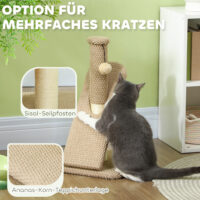 Cremeweisser Sisal-Kratzstamm mit Spielball, 54cm hoch, ideal für kleine Katzen und zum Krallenwetzen.