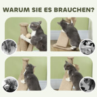 Cremeweisser Sisal-Kratzstamm mit Spielball, 54cm hoch, ideal für kleine Katzen und zum Krallenwetzen.