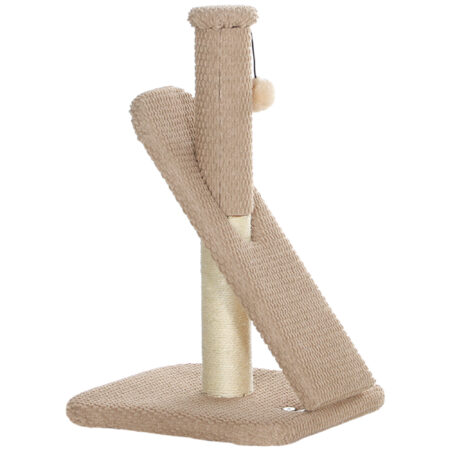 Cremeweisser Sisal-Kratzstamm mit Spielball, 54cm hoch, ideal für kleine Katzen und zum Krallenwetzen.