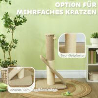 Cremeweisser Sisal-Kratzstamm mit Spielball für den Innenbereich, 84cm hoch, bietet Katzen eine ideale Möglichkeit zum Kratzen.