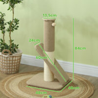 Cremeweisser Sisal-Kratzstamm mit Spielball für den Innenbereich, 84cm hoch, bietet Katzen eine ideale Möglichkeit zum Kratzen.