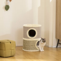 Kratztonne für Katzen zweistöckig mit Höhlen und Kratzmatte 49cm