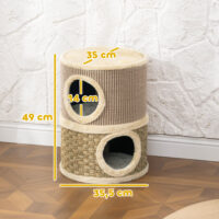 Kratztonne für Katzen zweistöckig mit Höhlen und Kratzmatte 49cm
