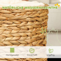 Hellbraune Kratztonne aus Wasserhyazinthe mit zwei Höhlen, 50cm hoch, belastbar bis 35kg, ideal für Katzen zum Kratzen und Verstecken.