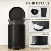 Küchen Mülleimer mit Soft Close Fusspedal 20L Metall schwarz