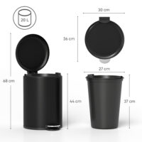 Küchen Mülleimer mit Soft Close Fusspedal 20L Metall schwarz