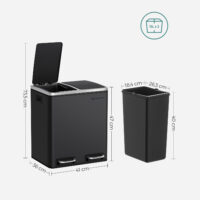 Mülleimer Abfalleimer 2x15 Liter Schwarz für Abfalltrennung.