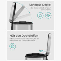 Küchenabfalleimer Mülleimer 30 Liter Silber aus Edelstahl.