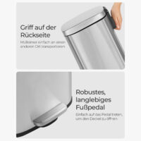 Küchenabfalleimer Mülleimer 30 Liter Silber aus Edelstahl.