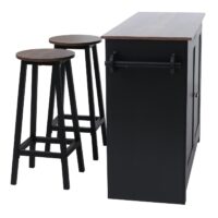 Kücheninsel mit 2 Sitzhockern Schublade Staufächer 90x120x45cm schwarz dunkles Holz