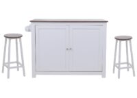 Kücheninsel mit 2 Sitzhockern Schublade Staufächer 90x120x45cm weiss dunkles Holz