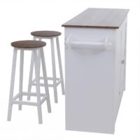 Kücheninsel mit 2 Sitzhockern Schublade Staufächer 90x120x45cm weiss dunkles Holz