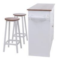 Kücheninsel mit 2 Sitzhockern Schublade Staufächer 90x120x45cm weiss helles Holz