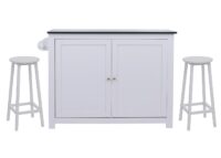 Kücheninsel mit 2 Sitzhockern Schublade Staufächer 90x120x45cm weiss Marmor-Optik