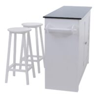 Kücheninsel mit 2 Sitzhockern Schublade Staufächer 90x120x45cm weiss Marmor-Optik