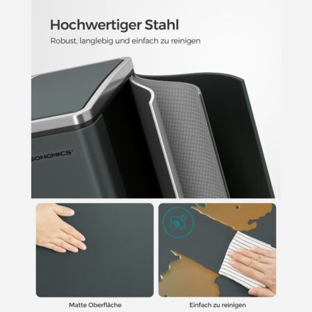Küchenmülleimer Abfalleimer 2x15 Liter Grau für Recycling.