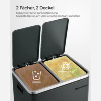 Küchenmülleimer Abfalleimer 2x15 Liter Grau für Recycling.
