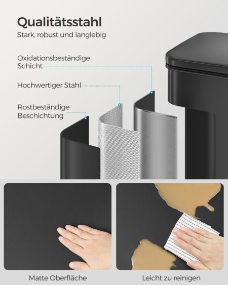 Küchenmülleimer Abfalleimer 40 Liter Schwarz mit Fusspedal.