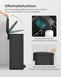 Küchenmülleimer Abfalleimer 40 Liter Schwarz mit Fusspedal.