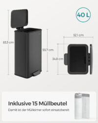 Küchenmülleimer Abfalleimer 40 Liter Schwarz mit Fusspedal.