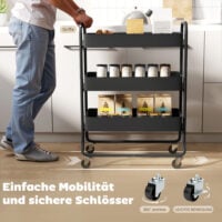 Küchenwagen mit 3 Körben und Rollen aus Metall schwarz