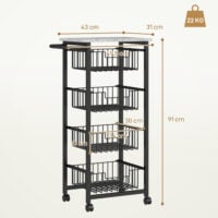 Küchenwagen Servierwagen Trolley rollbar mit 4 Körben