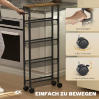 Küchenwagen mit Arbeitsplatte und Rollen 5 Ebenen schwarz