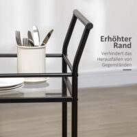 Küchenwagen Beistellwagen Rollwagen mit 2 Ablagen Schwarz