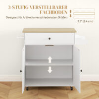 Küchenwagen mit Schublade Schrank und Handtuchhalter weiss eiche