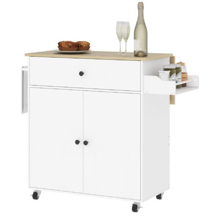 Küchenwagen mit Schublade Schrank und Handtuchhalter weiss eiche