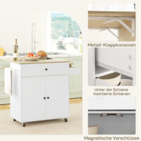 Küchenwagen mit Schublade Schrank und Handtuchhalter weiss eiche